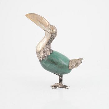 A bird figurine, silver and aventurin quartz, Brazil.