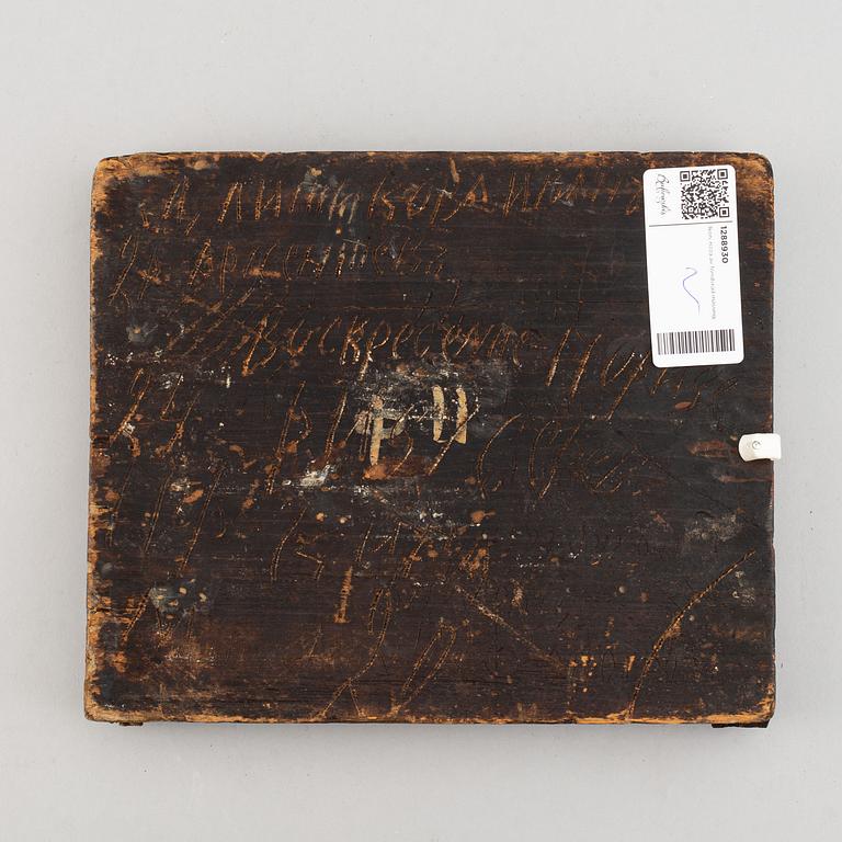 A russian icon with ochlad, rempera on panel, 19th Century.