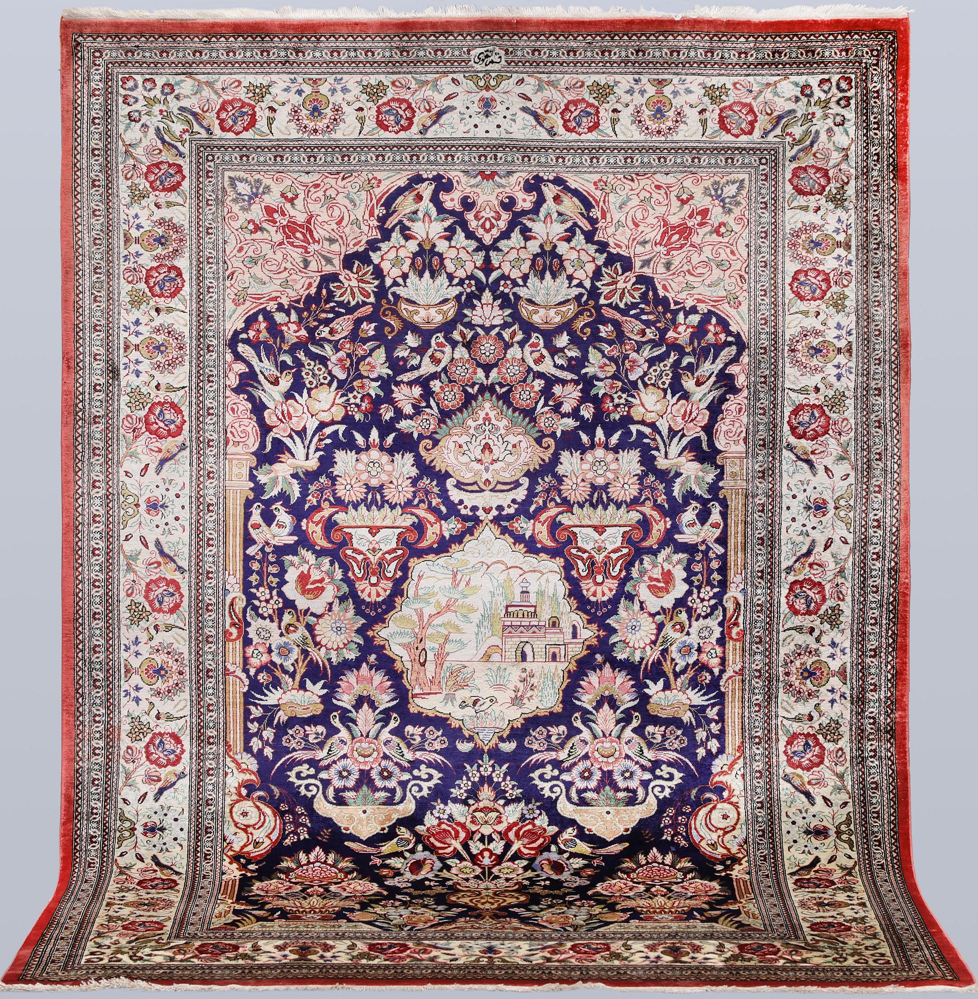An older silk Ghom rug, 150 x 103 cm.