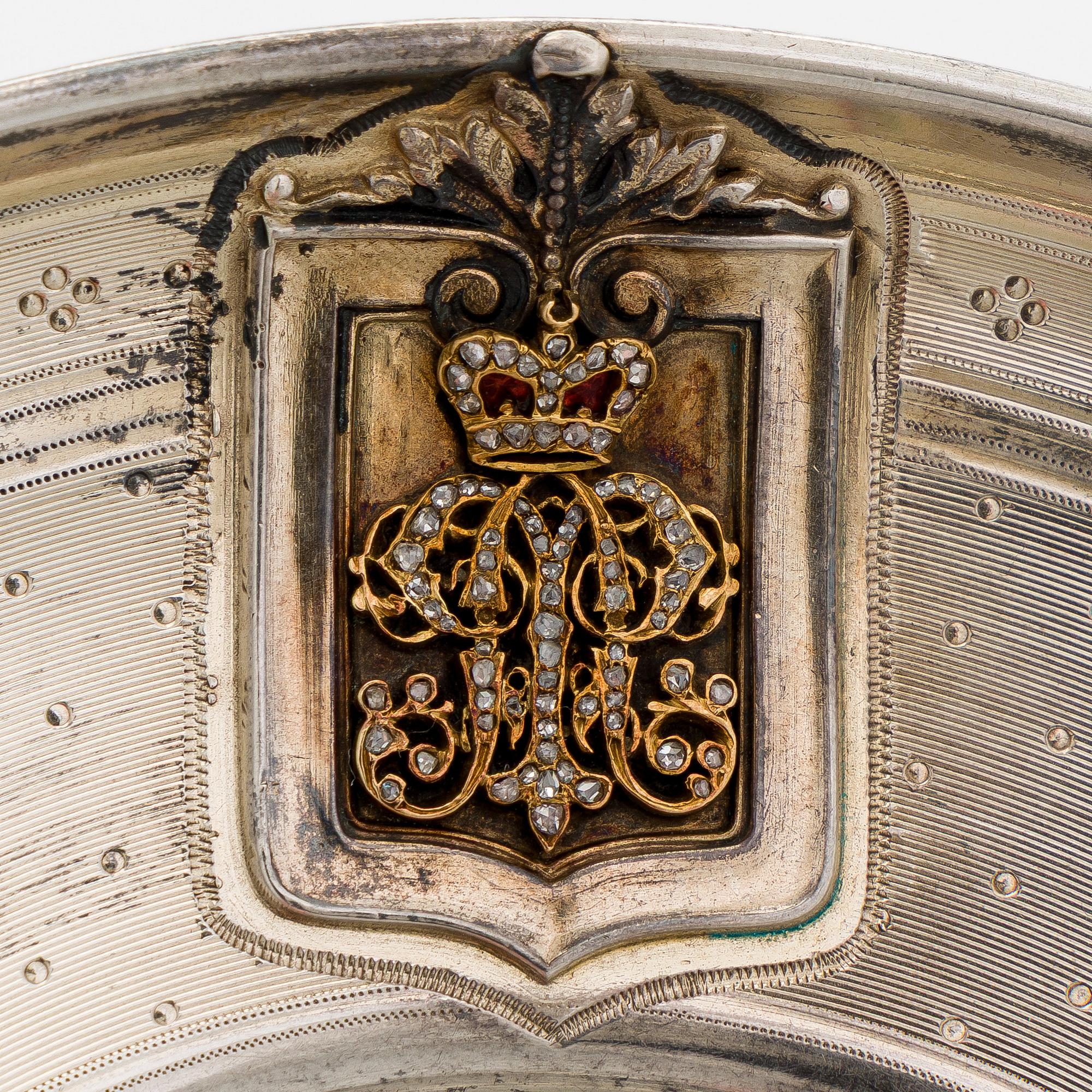 Philippe Berthier, bägare med fat, silver (.950), diamanter, Paris, 1800-talets mitt.