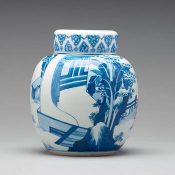 A blue and white jar with cover, Qing dynasty, Kangxi (1662-1722).