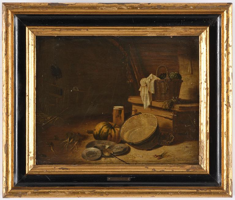 Willem Kalf, hans krets, Stilleben med köksattiraljer.