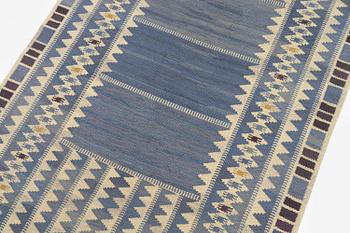Barbro Nilsson, a runner, 'Salerno blå', flat weave, c. 419 x 122 cm, signed AB MMF.