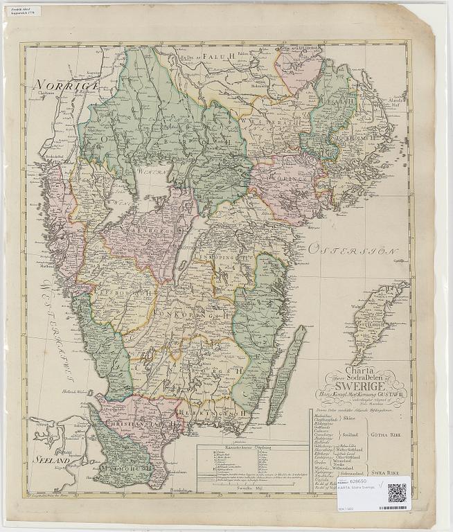 NILS MARELIUS, karta, delvis kolorerat kopparstick, 1700-tal.