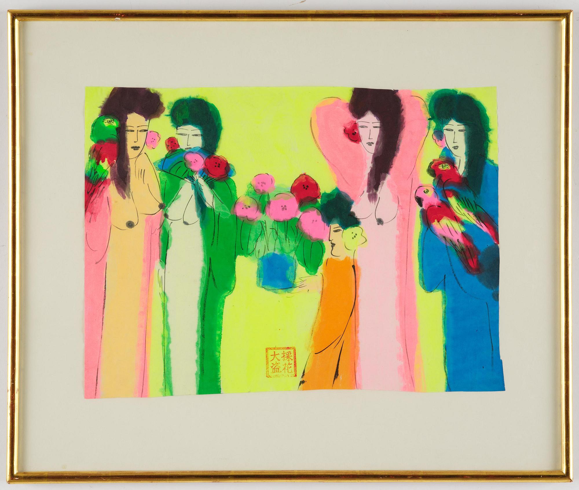 Walasse Ting, Women with Flowers and Birds.