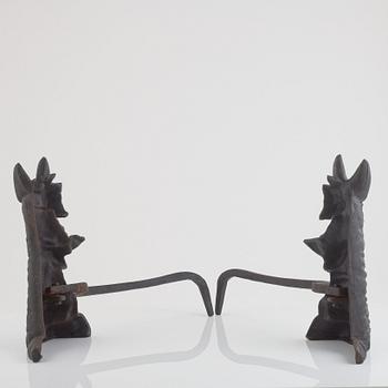 Fire dogs, a pair, from around the mid-20th century.