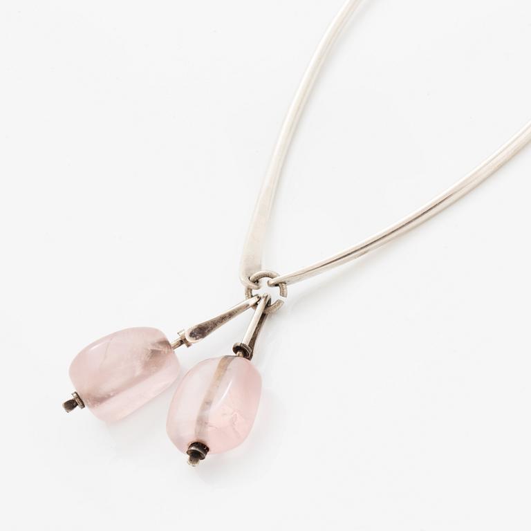 A Borgila silver and rose-quartz necklace.