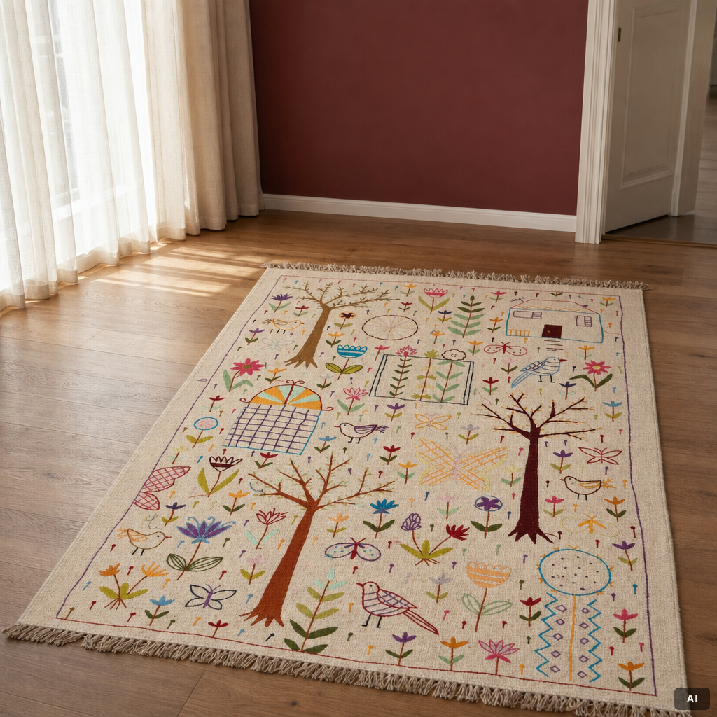 A hand-embroidered Kelim rug, c. 177 x 122 cm.