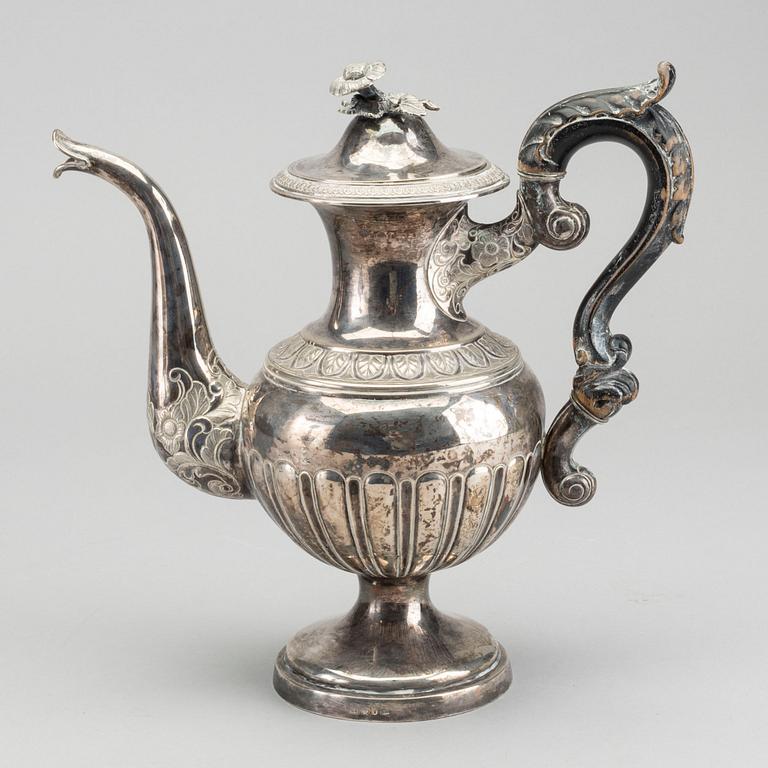 A Swedish Late Empire 19th century silver coffee pot, mark of C Nyström Stockholm 1843, total weight 1194 gr.