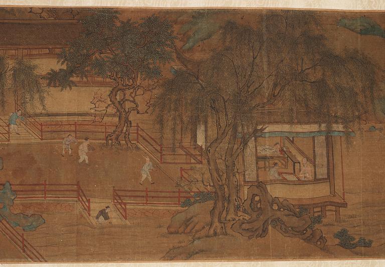 A hand-scroll in the style of Qiu Ying (c 1494-1551), by an anonymous artist, Qing dynasty, presumably 19th Century.