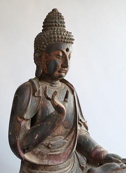 BUDDHA, trä och lack. Japan, Edo (1603-1868).