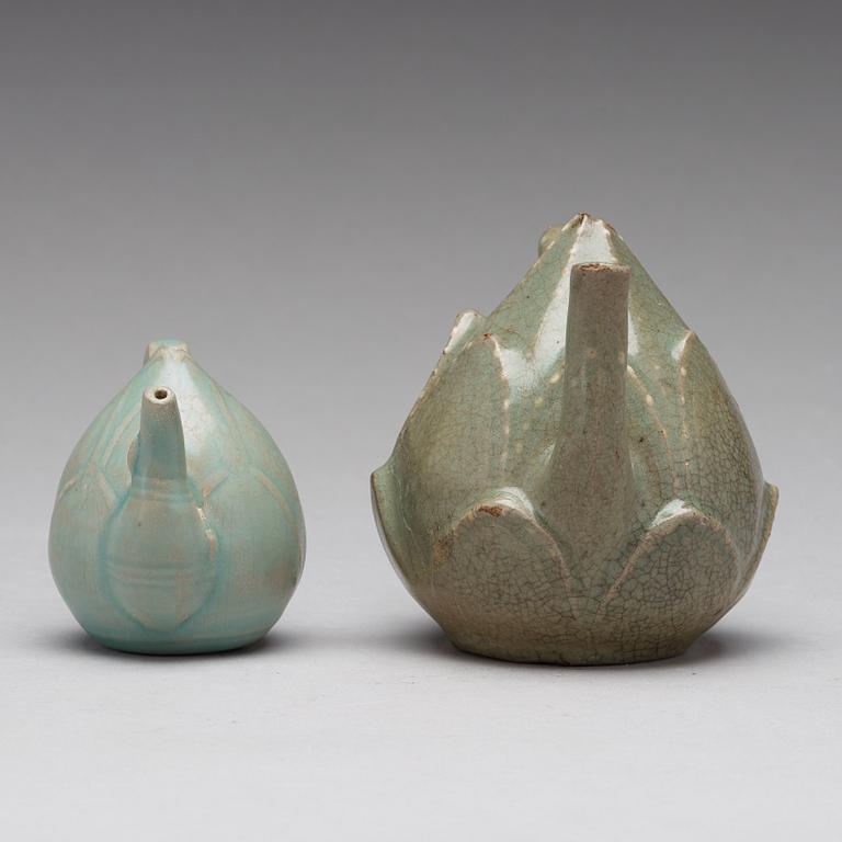 Two Korean celadon glazed pots, Koryo, 13th century.