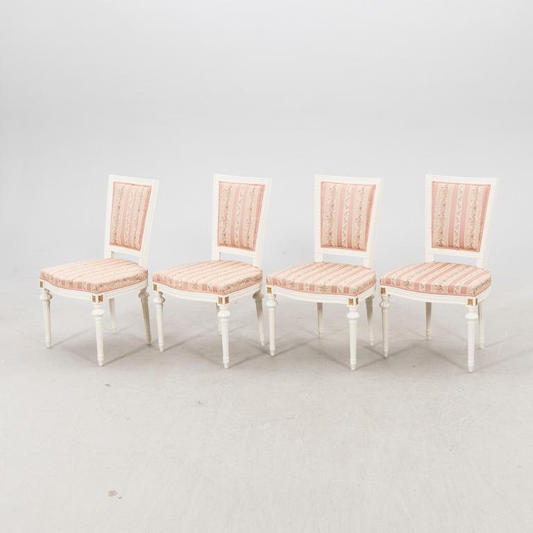 A set of four paitend Gustavian style chairs mid 1900s/second part.