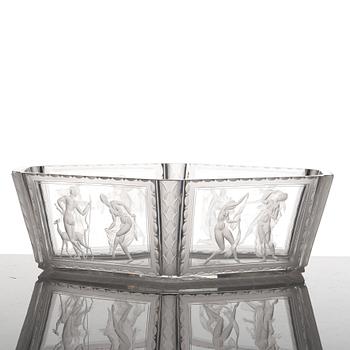 Simon Gate, an hexagonal engraved bowl, Orrefors, Sweden 1922, engraved by Richard Bayer, model nr 237.