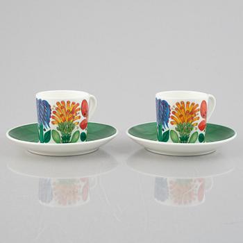 Stig Lindberg, six 'Tahiti' coffee cups with saucers, bone china, Gustavsberg, 1970-73.