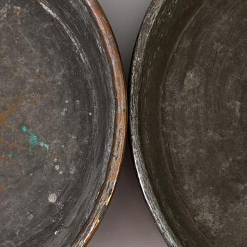 A set of 2 pieces Swedish 19th century COPPER COOKWARE, marked "ANS".