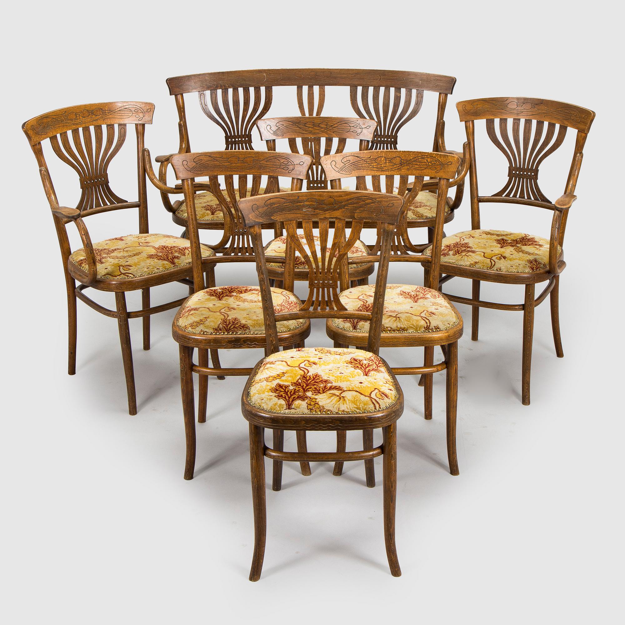 Early 20th century suite of furniture, 7 pieces, Fischer, Austria.