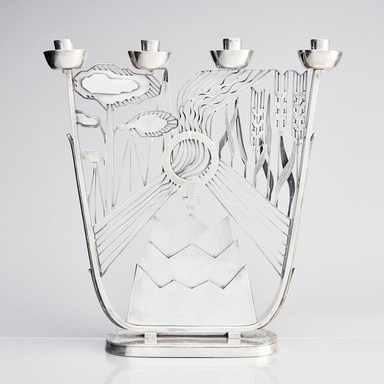 Per Sköld, a four light silver candelabrum, Samuelssons Silversmedja, Stockholm 1948, executed with silver from Falun.