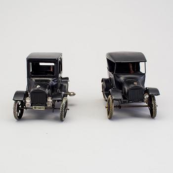 Two tinplate Bing Werke Fords, Germany, 1920s.