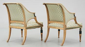 A pair of late Gustavian circa 1800 armchairs.