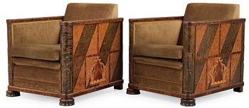 622. A pair of Swedish 1930's stained birch armchairs attributed to Alvar Andersson.