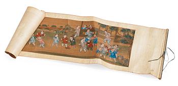 A scroll painting, ink and color on paper, Qing dynasty, 19th Century. '100 boys'.