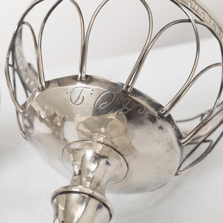 Fredrik Nymansson, a pair of confectionery bowls in silver and blue glass, Kristinehamn, Sweden, 1817.