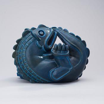 A Wilhelm Kåge stoneware figure of a dragon puppy, Gustavsberg Studio, ca 1940.