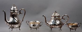 KAFFESERVIS, 4 delar, rokokostil, nysilver. 1900-tal.