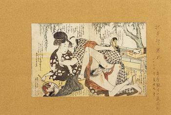 Utamaro, Four woodblock prints, Shunga, circa 1790-1805.