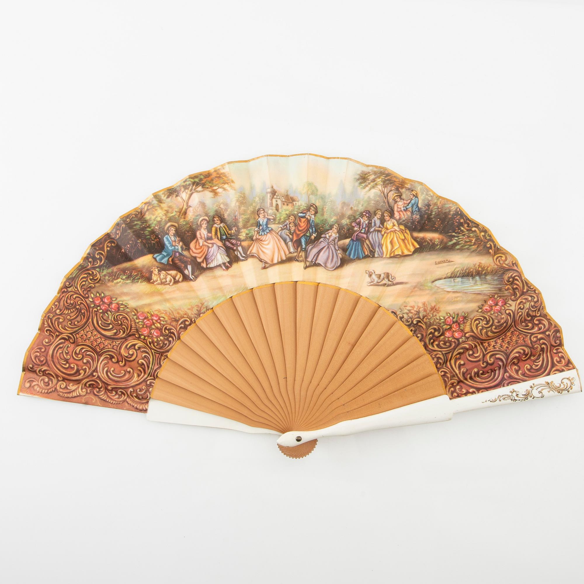 Glove case a pair and fans a pair around 1900.