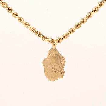 Necklace 14K gold with a pendant in the shape of a gold nugget.