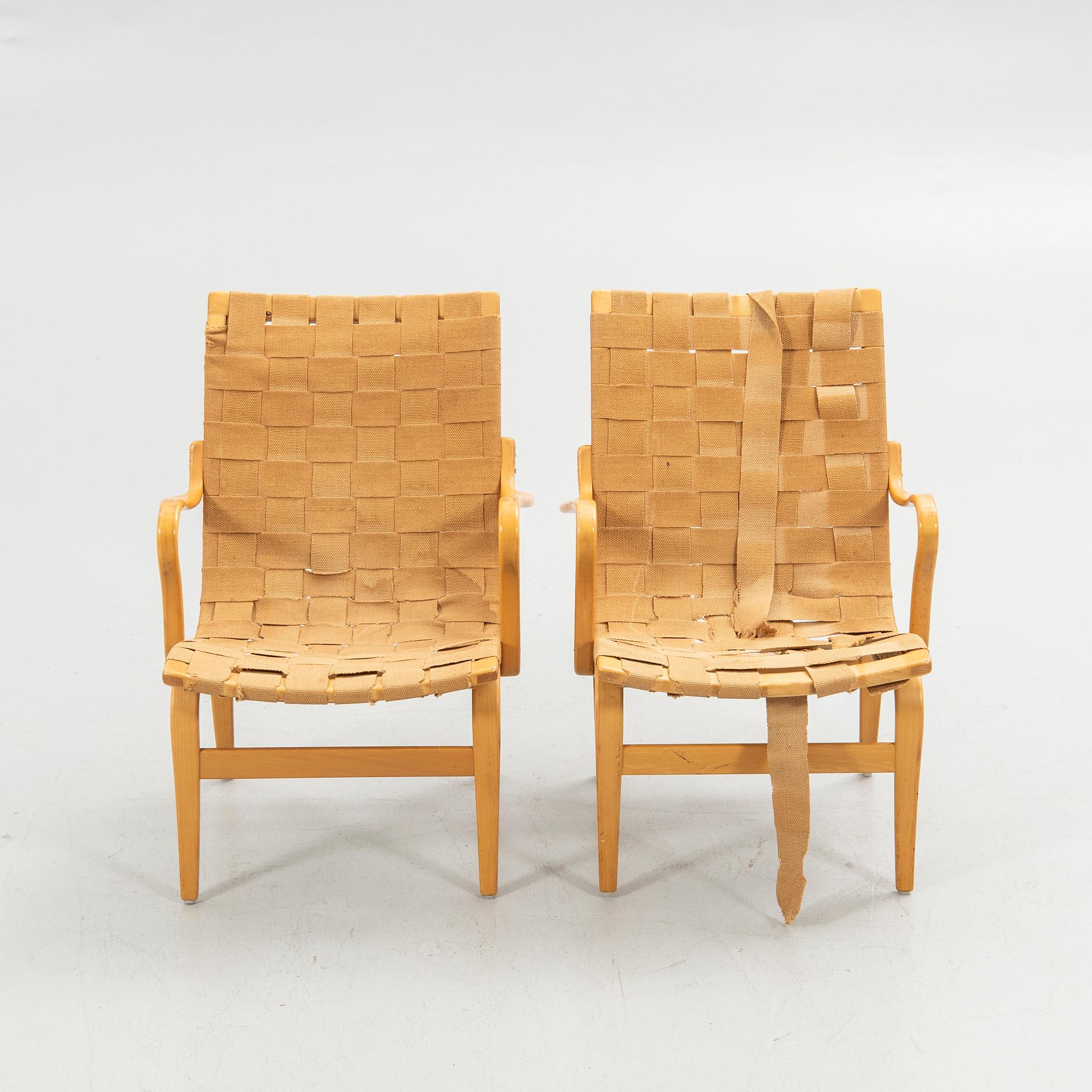 Bruno Mathsson, Armchairs, 6 pcs, "Eva", Karl Mathsson Company, Värnamo 1962.
