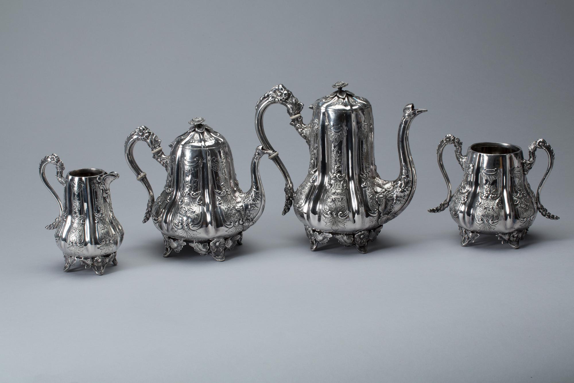 KAFFESERVIS, 4 delar, nysilver, 1900-tal.