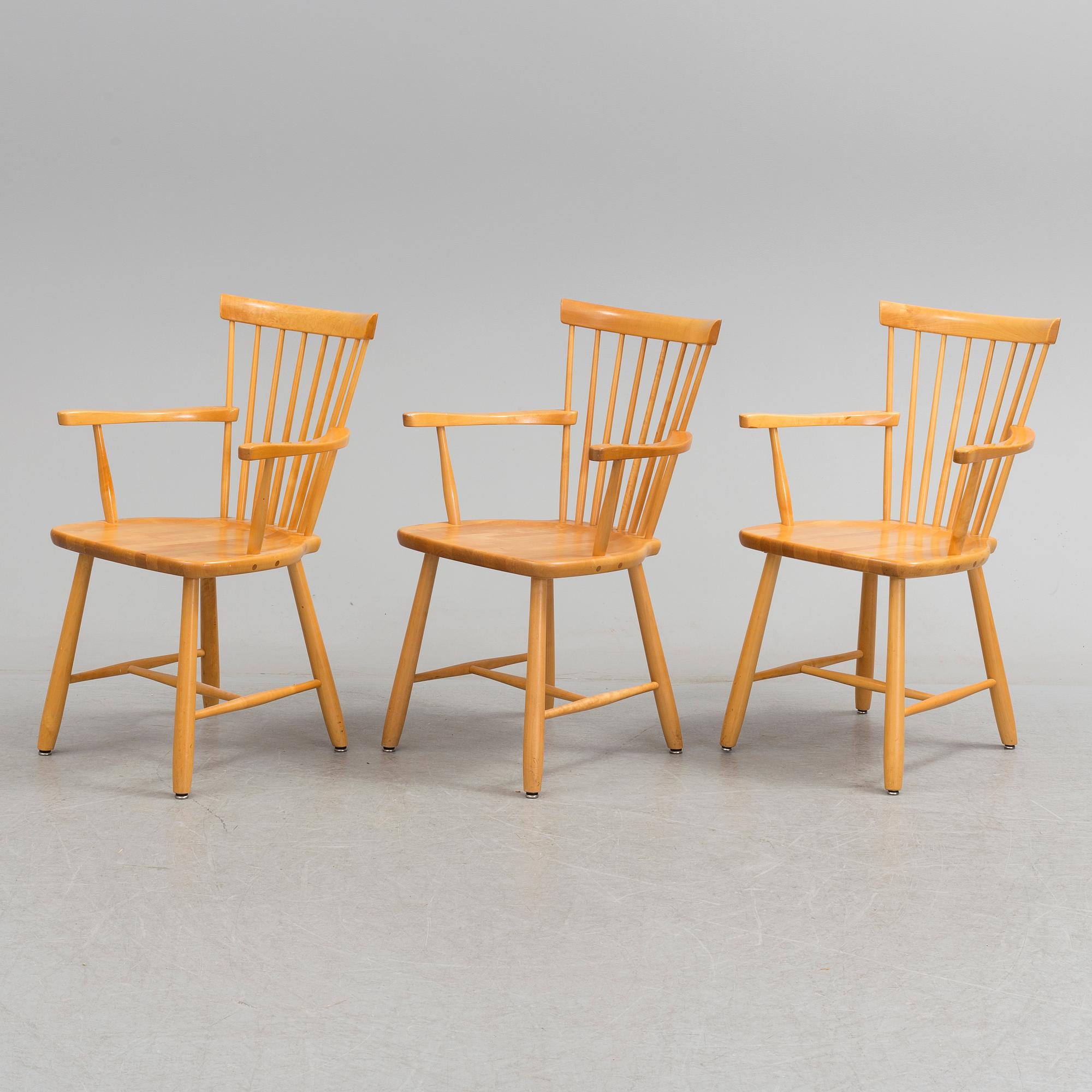 CARL MALMSTEN, karmstolar, 3 st, "Lilla Åland", Stolab, 1992.