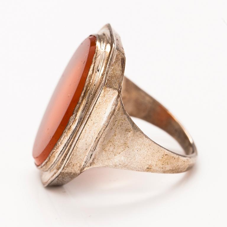 A silver sinet ring with a carneol by Anders Johan Roos, Tampere, Finland 1842.