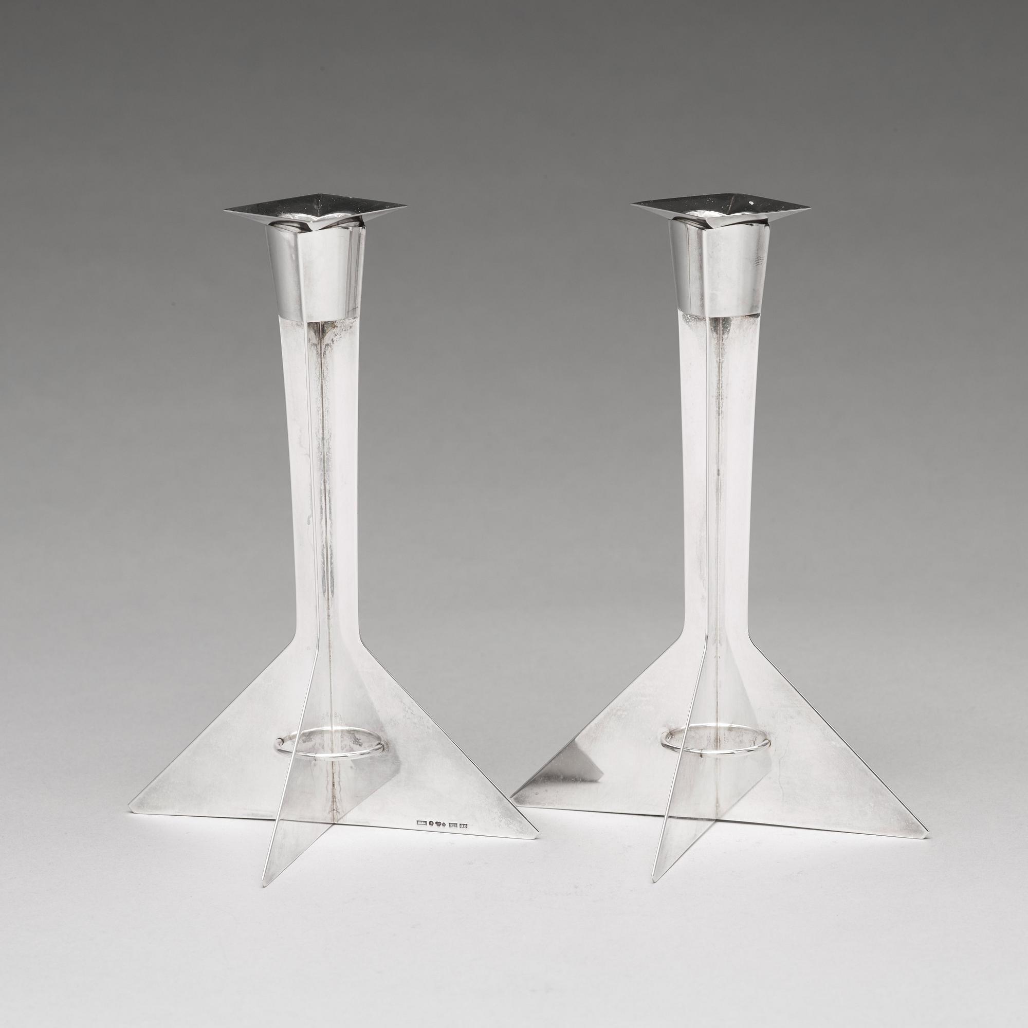 Hubert Hydman, a pair of sterling candlesticks, Stockholm 1988.