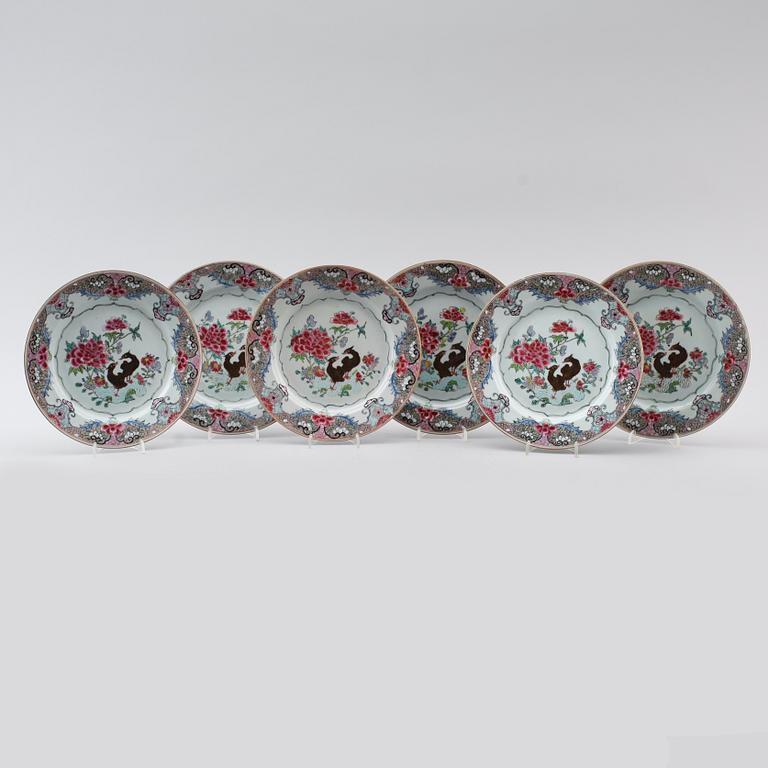 A set of six famille rose dishes, Qing dynasty, Qianlong (1736-95).