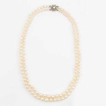 Collier två rader odlade pärlor lås 18K guld med en odlad pärla.