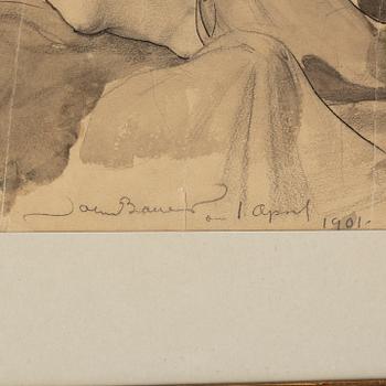 John Bauer, Liggande modell (enligt uppgift hustrun Ester).