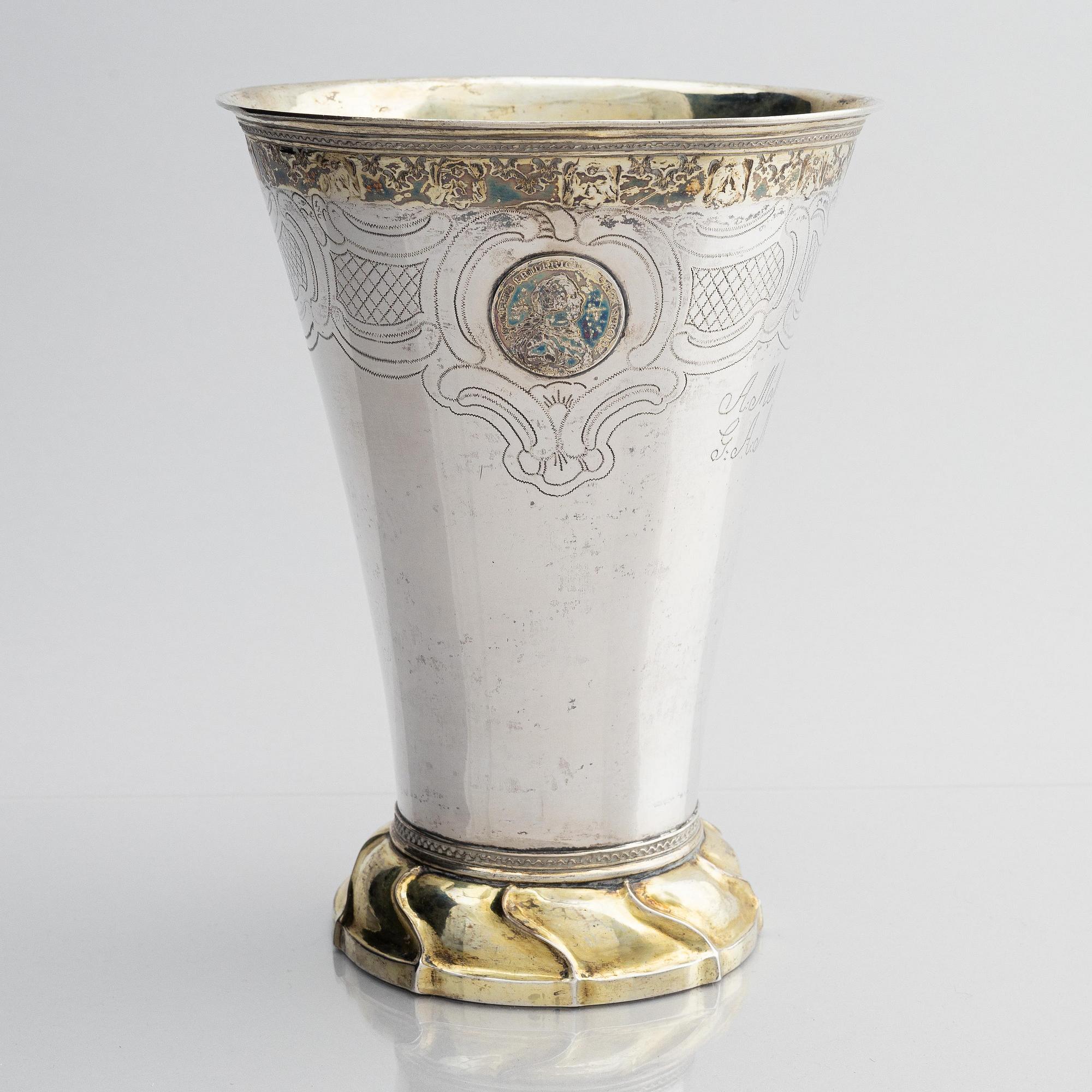 Simson Ryberg, bägare, delvis förgyllt silver, Stockholm 1779. Gustaviansk.