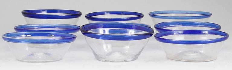 FILBUNKSSKÅLAR, glas, 9 st, 1800-/1900-tal.