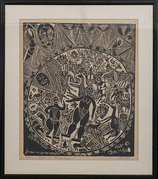 JOHN NDEVASIA MUFANGEJO, lineo cut, signed 7/150.