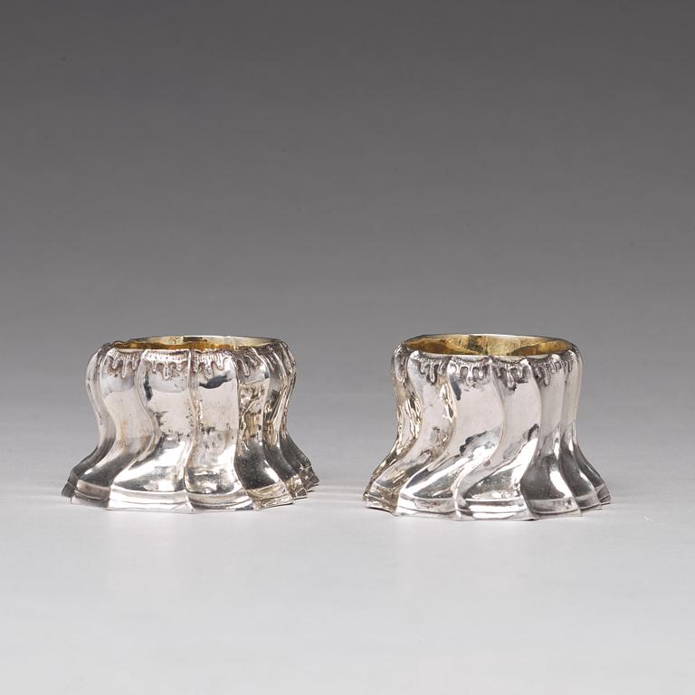 A pair of Swedish 18th century parcel-gilt silver salt cellars, mark of Olof Löfvander, Luleå 1783.