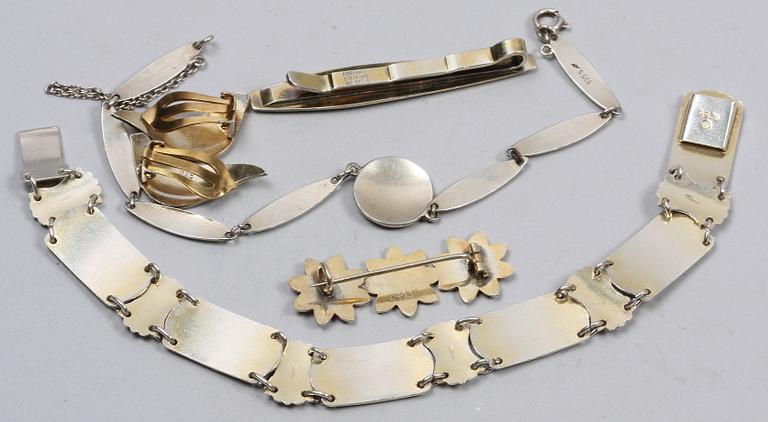 PARTI SMYCKEN, 5 delar, sterling silver och emalj, Norge.