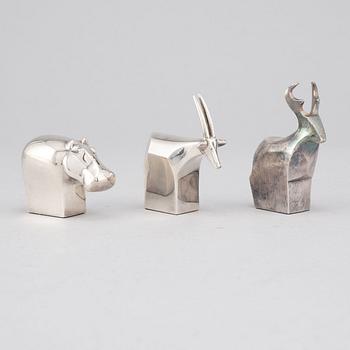 Gunnar Cyrén and others, three silver plated zinc figurines, Dansk Designs, Japan.