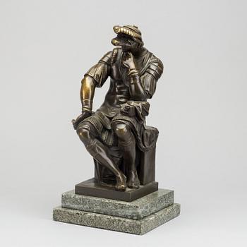 MICHELANGELO BUONARROTI, copy after, a patinated bronze sculpture around 1900.