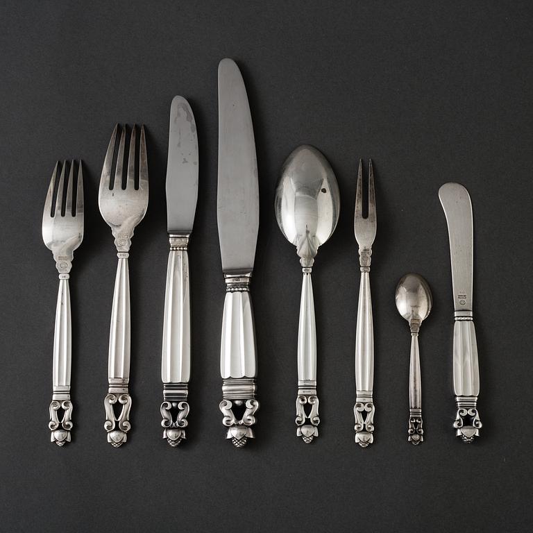 54 pieces of 'Konge' silver flatware by Johan Rohde for Georg Jensen, Denmark.