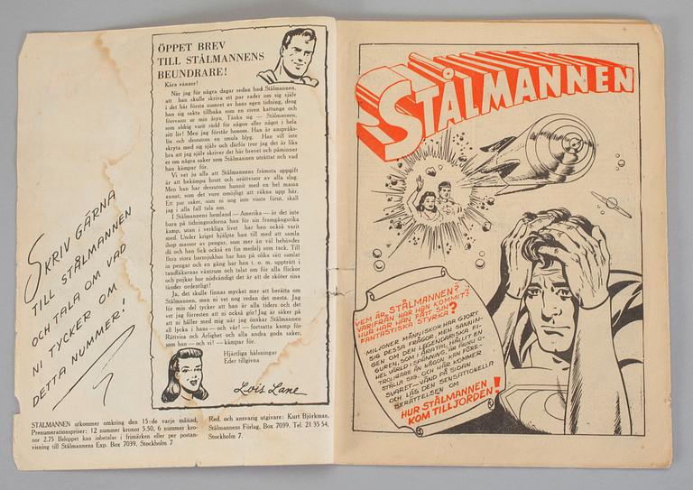 SERIETIDNINGAR, 2 st, Stålmannen, nr 1 resp 2, 1949.