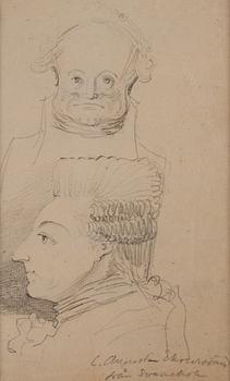 Carl August Ehrensvärd, King Gustav III and a portriat of a man, probably Rutger Macklean (1742-1816), en face.